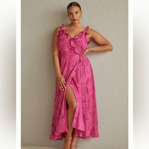 Anthropologie Hutch Ruffle Wrap Maxi Dress Size XL Pink